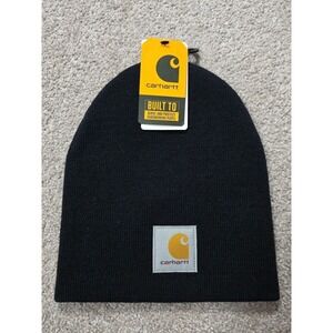 Carhartt Adult One Size Knit Beanie Winter Watch Hat BLACK LOGO MODEL AH0205 NWT